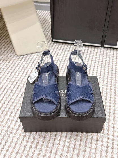 PRA 2026S Platform Sandals Dark Blue Canvas 657524