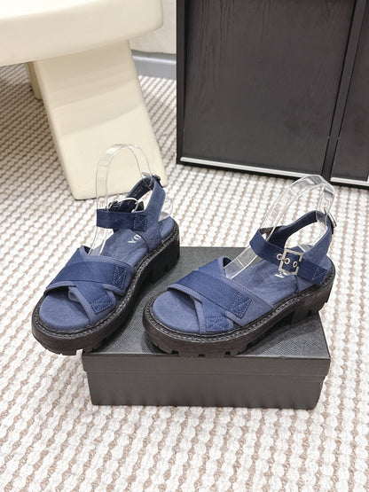 PRA 2026S Platform Sandals Dark Blue Canvas 657524