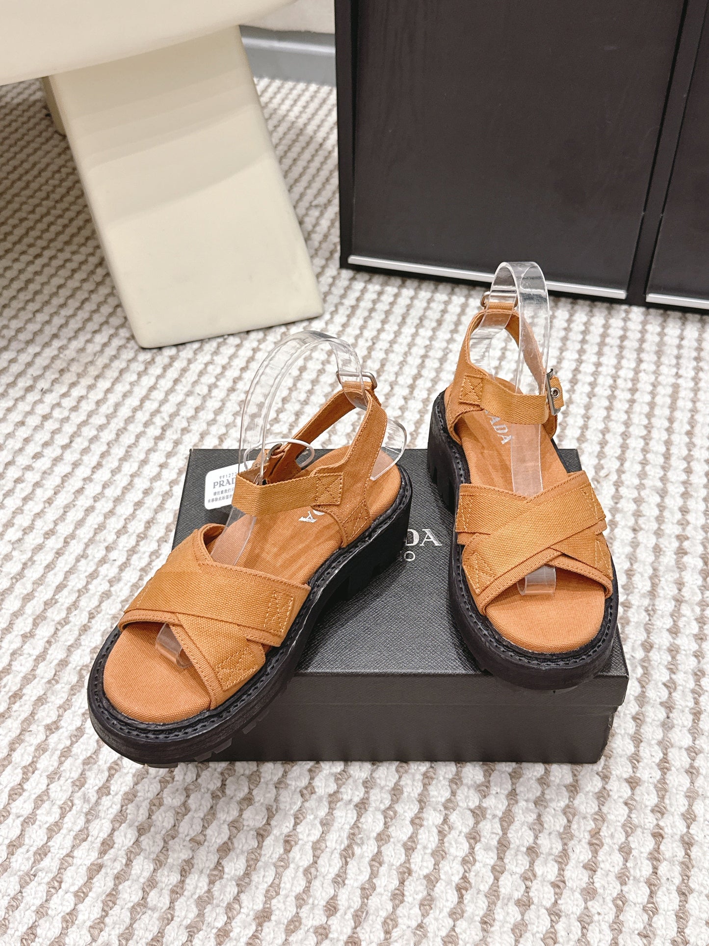 PRA 2026S Platform Sandals Camel Brown Black Canvas 657525