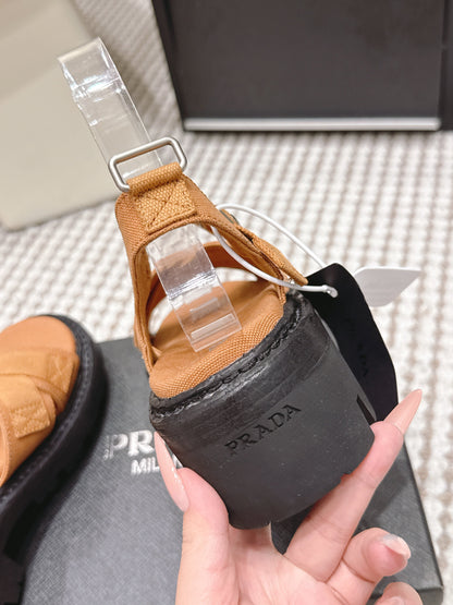 PRA 2026S Platform Sandals Camel Brown Black Canvas 657525