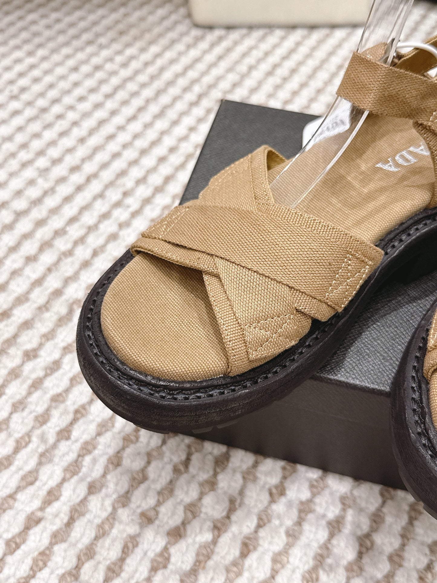 PRA 2026S Platform Sandals Beige Black Canvas 657526