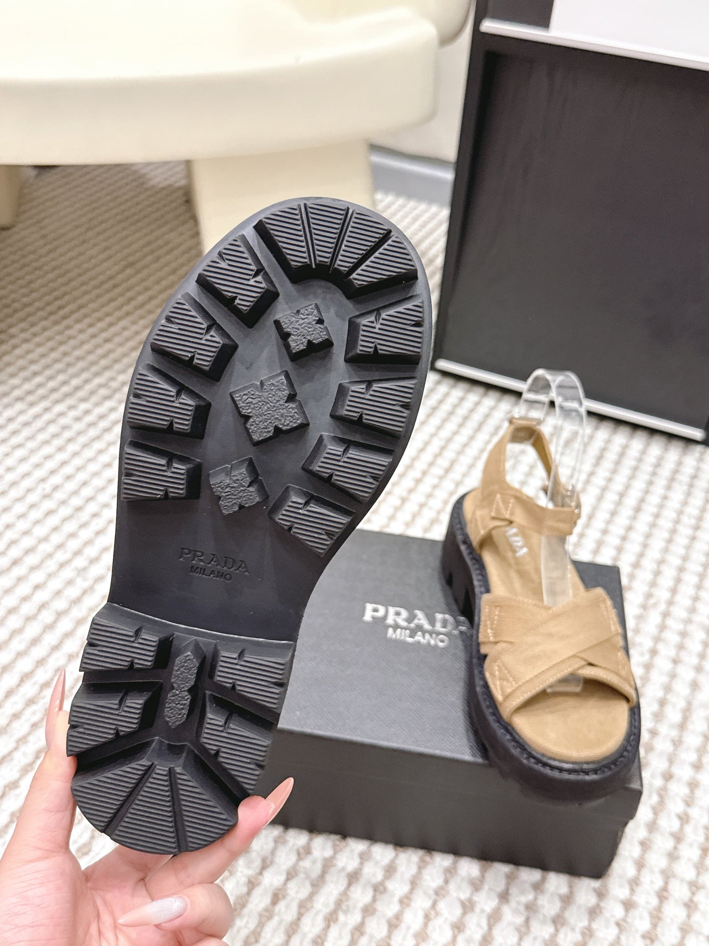 PRA 2026S Platform Sandals Beige Black Canvas 657526