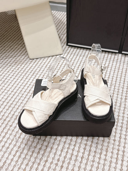 PRA 2026S Platform Sandals White Black Canvas 657527