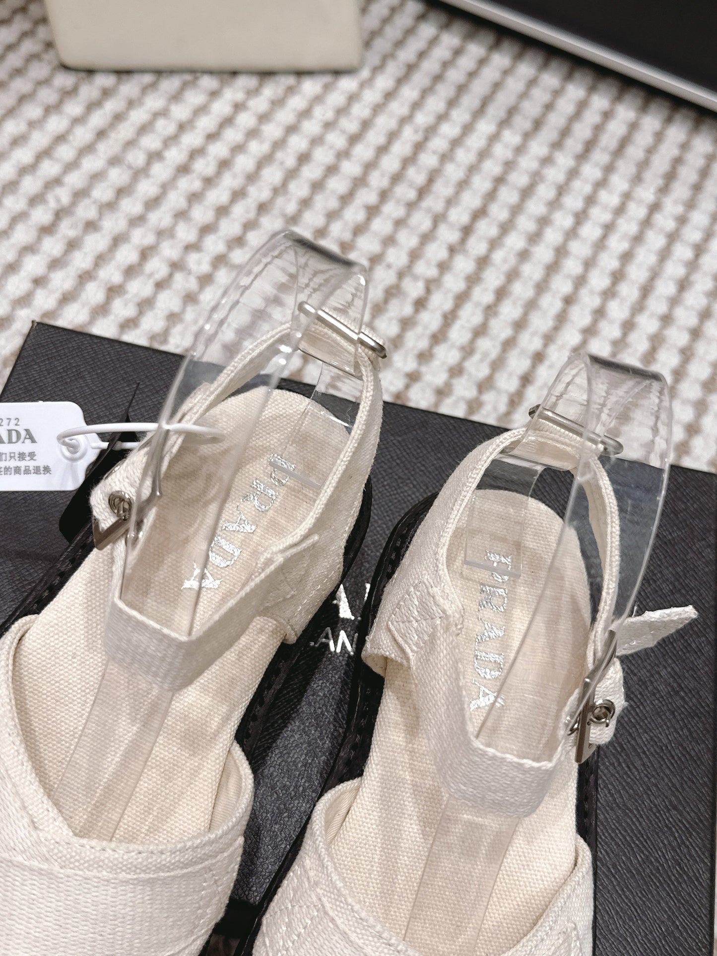 PRA 2026S Platform Sandals White Black Canvas 657527
