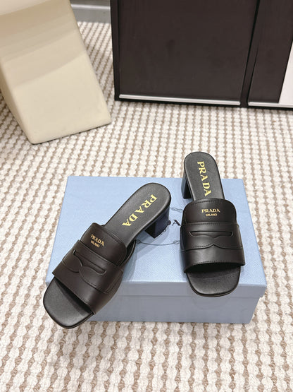PRA 2026S High Heel Slippers 55 Black Leather  658335