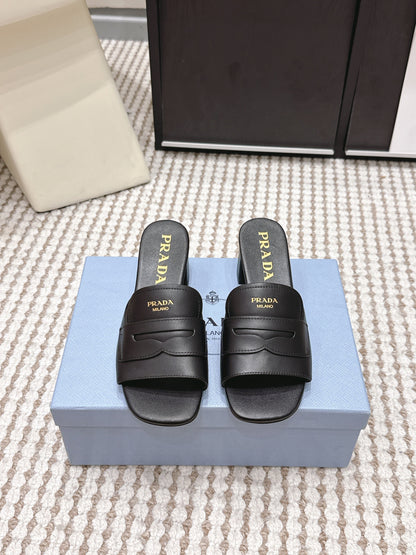 PRA 2026S High Heel Slippers 55 Black Leather  658335