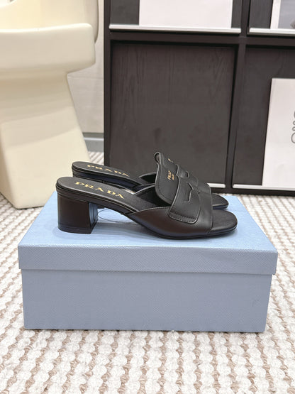 PRA 2026S High Heel Slippers 55 Black Leather  658335