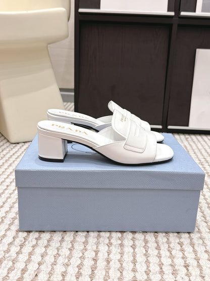 PRA 2026S High Heel Slippers 55 White Leather 658336