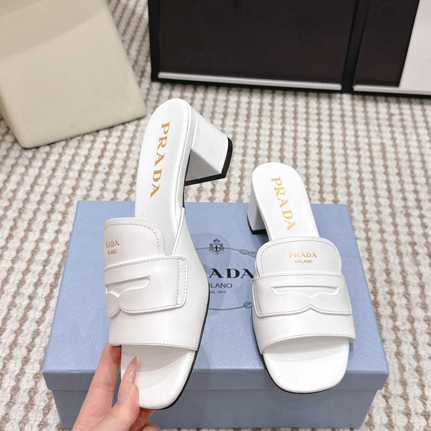 PRA 2026S High Heel Slippers 55 White Leather 658336