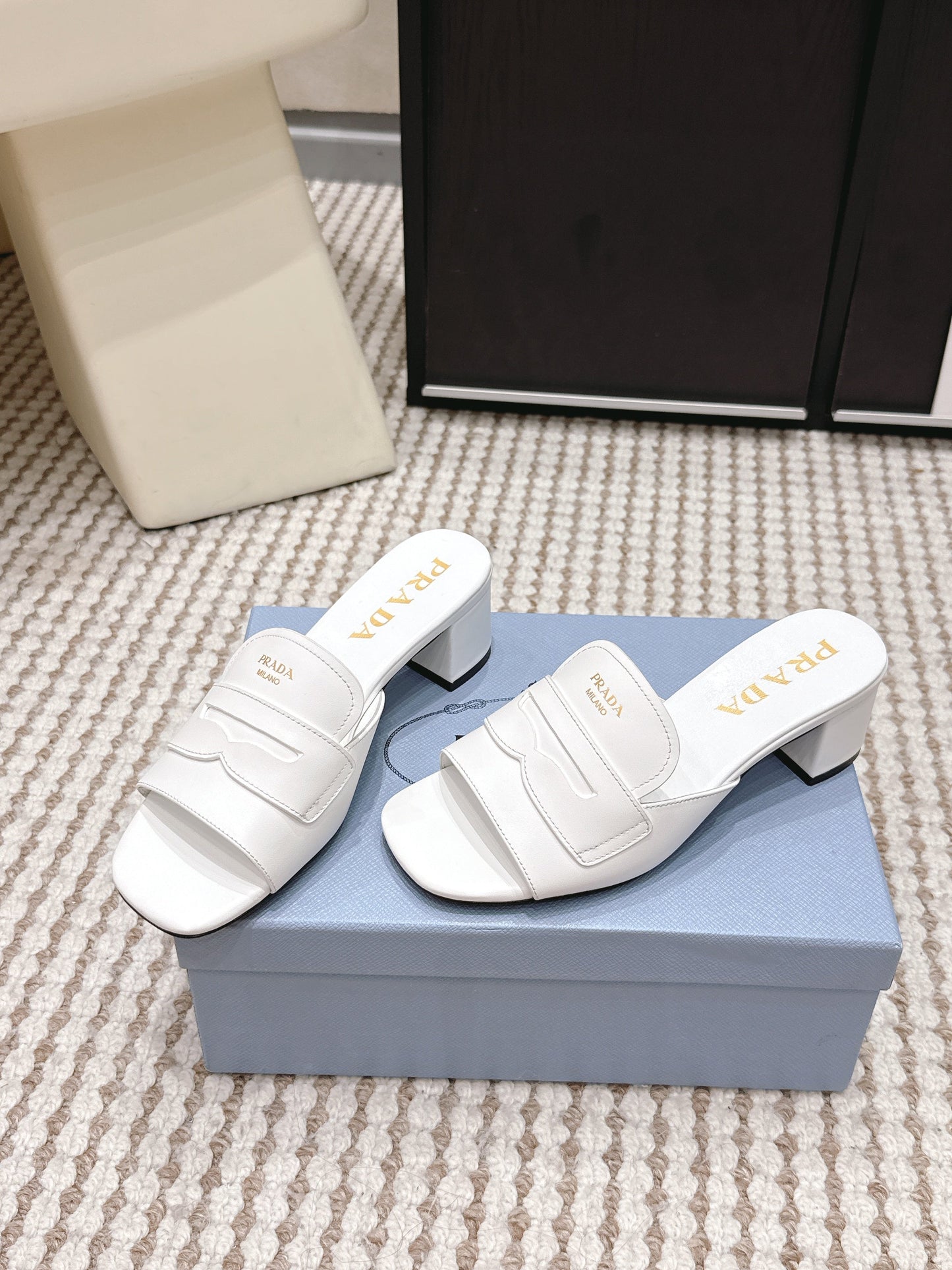 PRA 2026S High Heel Slippers 55 White Leather 658336