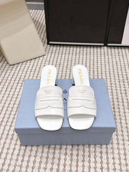 PRA 2026S High Heel Slippers 55 White Leather 658336