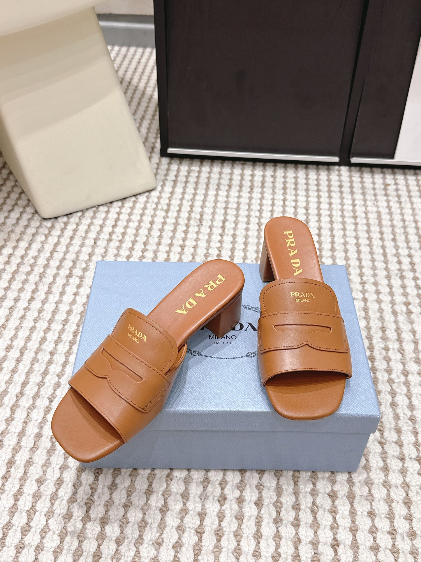 PRA 2026S High Heel Slippers 55 Tan Brown Leather  658337