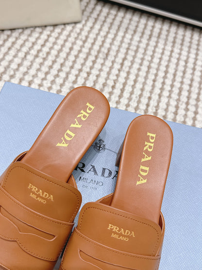 PRA 2026S High Heel Slippers 55 Tan Brown Leather  658337