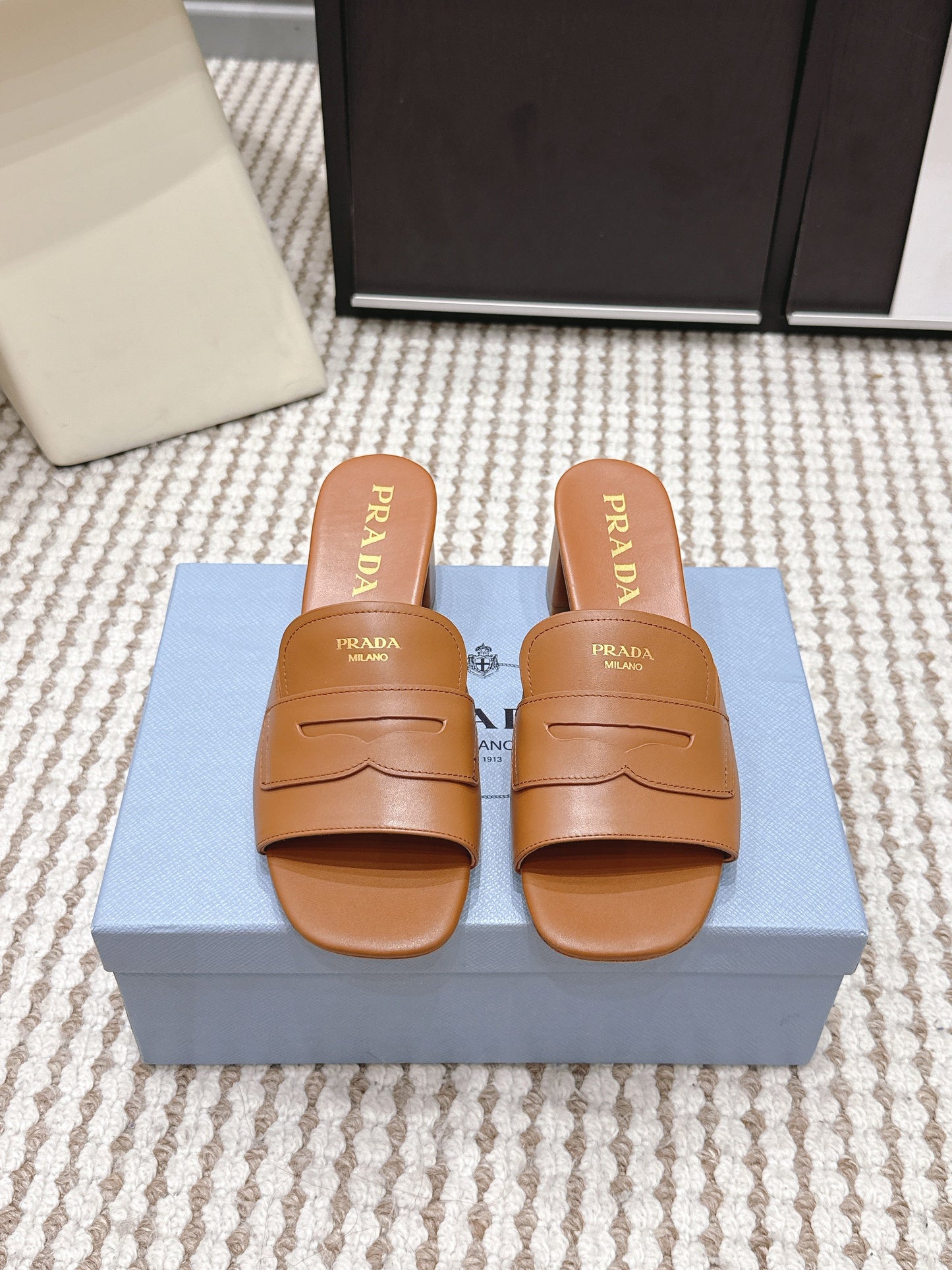 PRA 2026S High Heel Slippers 55 Tan Brown Leather  658337
