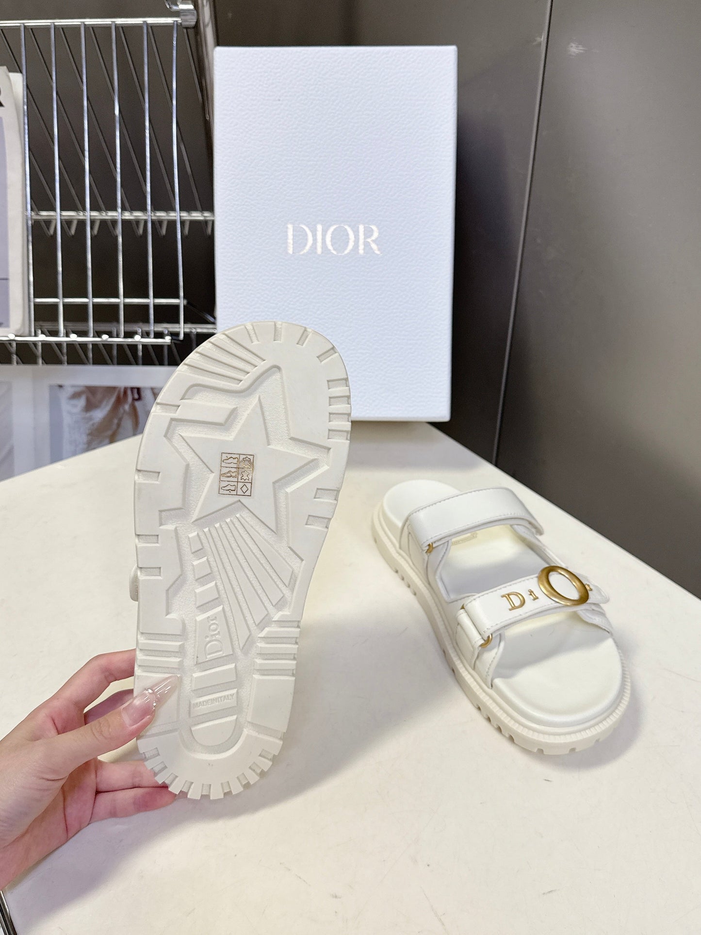 Dior 2026 Velcro Slip-on Sandal White Leather 716902