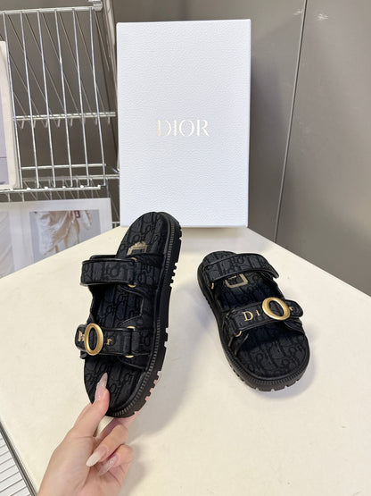 Dior 2026 Velcro Slip-on Sandal Black Fabric Leather 716905