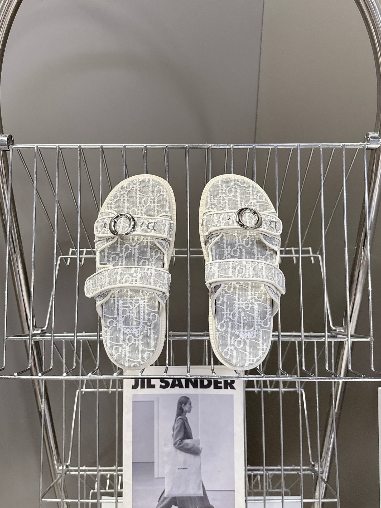 Dior 2026 Velcro Slip-on Sandal Grey White Fabric Leather 716904
