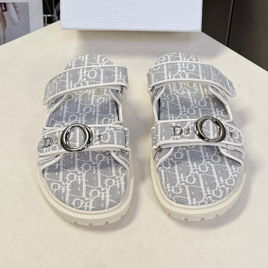Dior 2026 Velcro Slip-on Sandal Grey White Fabric Leather 716904