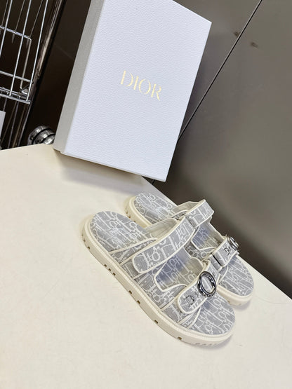 Dior 2026 Velcro Slip-on Sandal Grey White Fabric Leather 716904