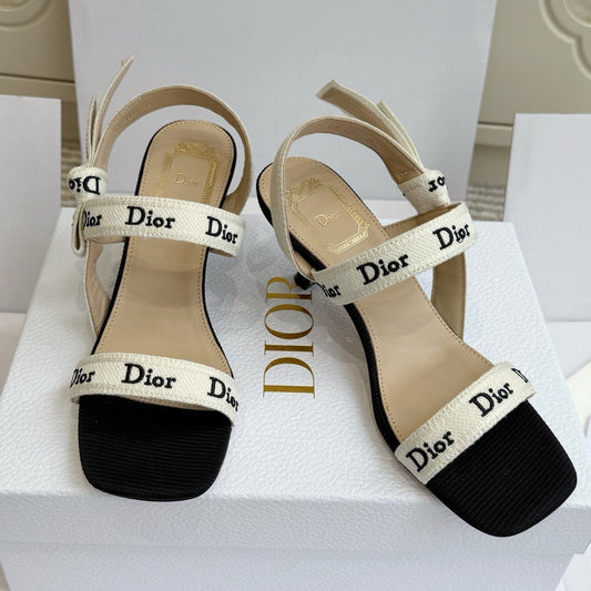 Dior 2026 Strappy High-heeled Sandal Black White Embroidered Cotton Leather 717870