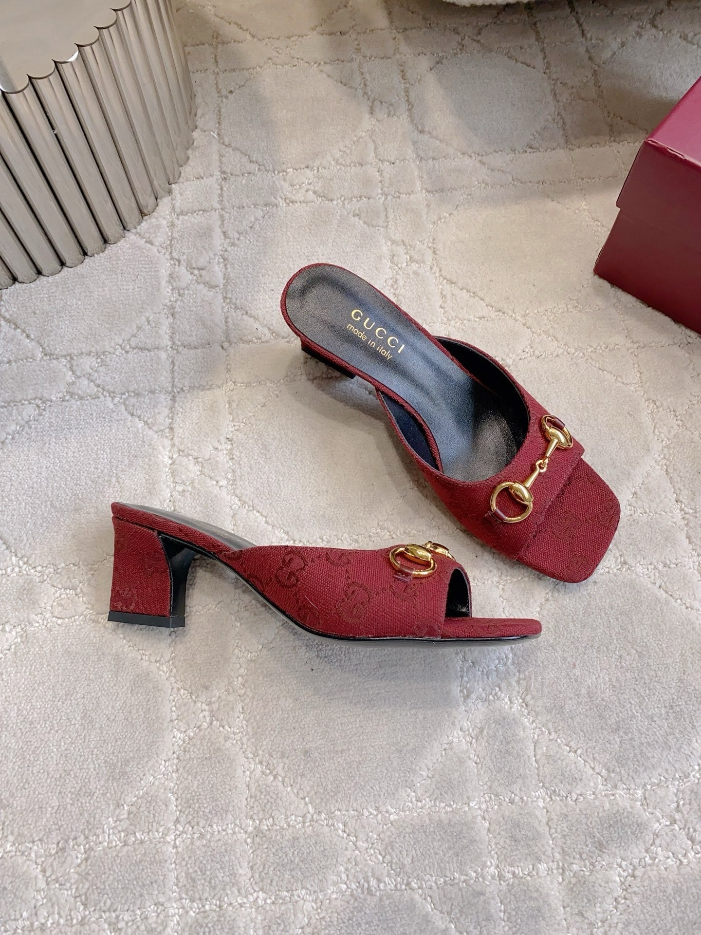 GG 26SS High-Heeled Sandals Dark Red Canvas Leather 644532