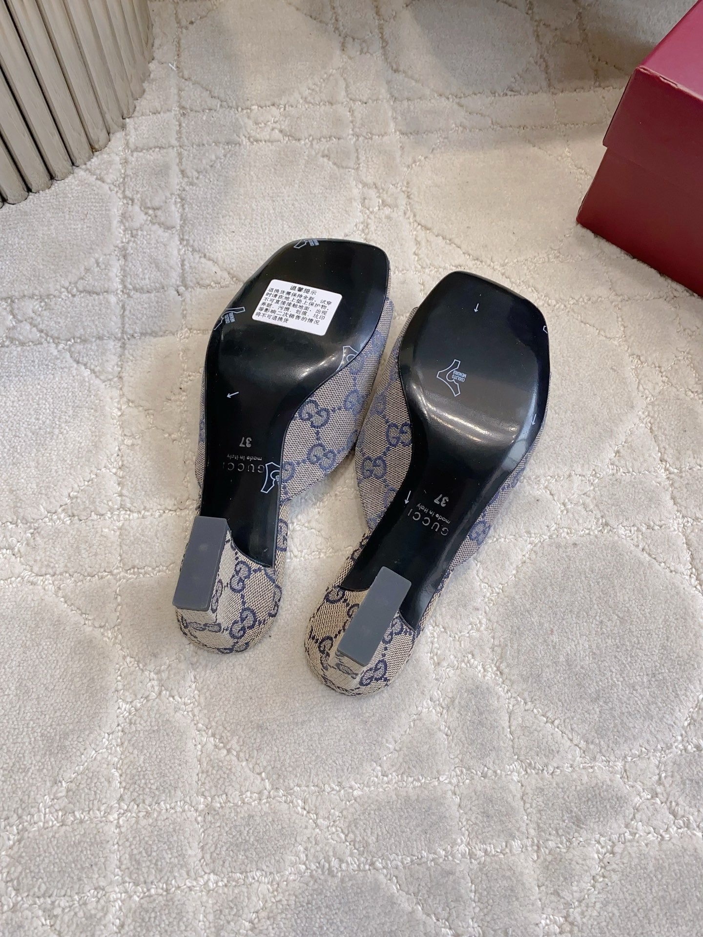 GG 26SS High-Heeled Sandals Gray Blue Black Canvas Leather 644533