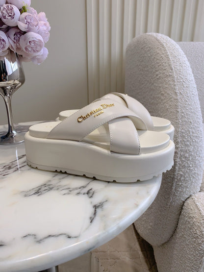 CD 26s  Platform Sandals 65 White Lambskin 644288