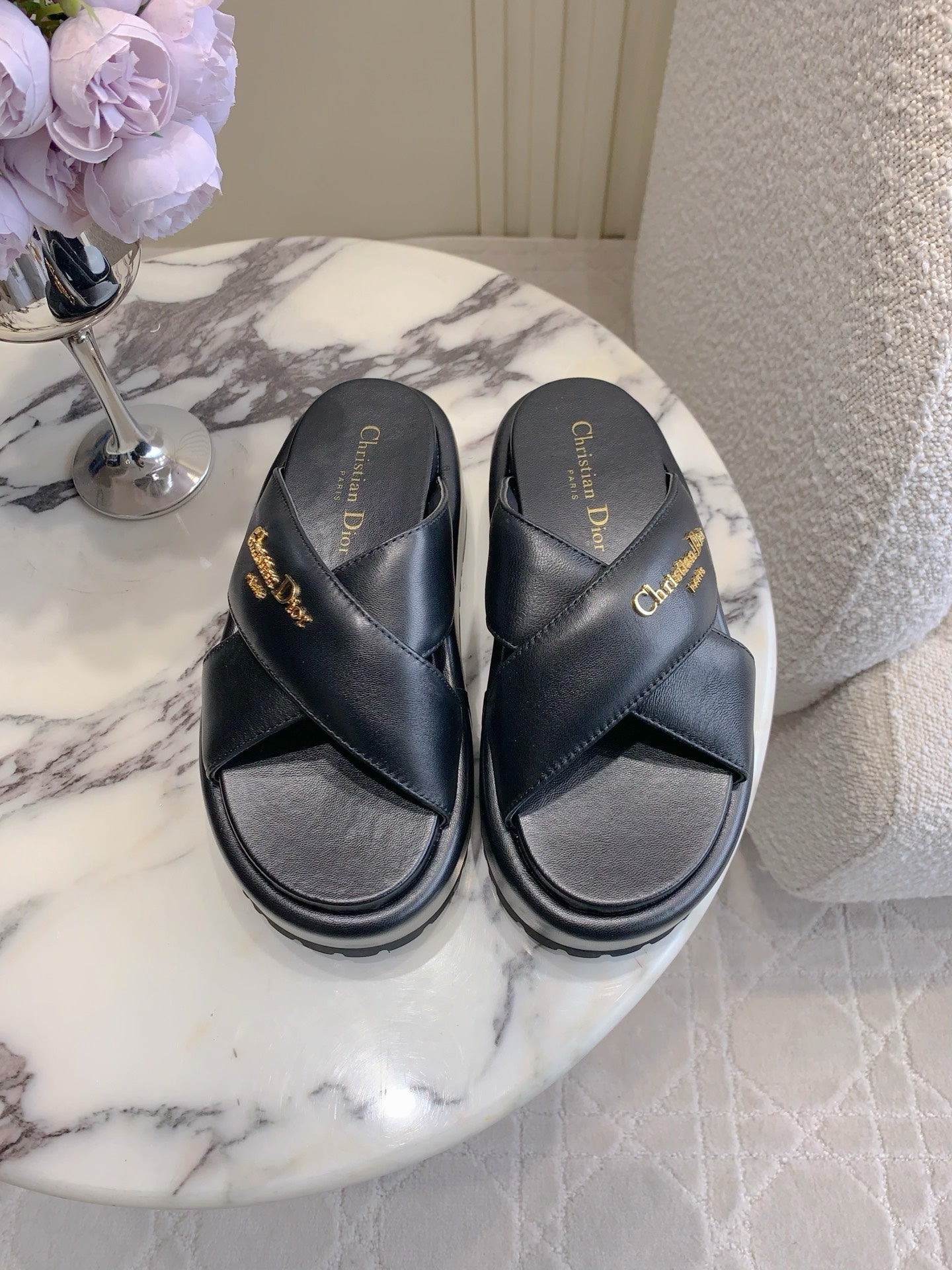 CD 26s  Platform Sandals 65 Black Lambskin 644289