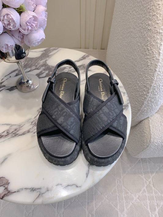 CD 26s  Platform Sandals 65 Black Canvas Lambskin 644286