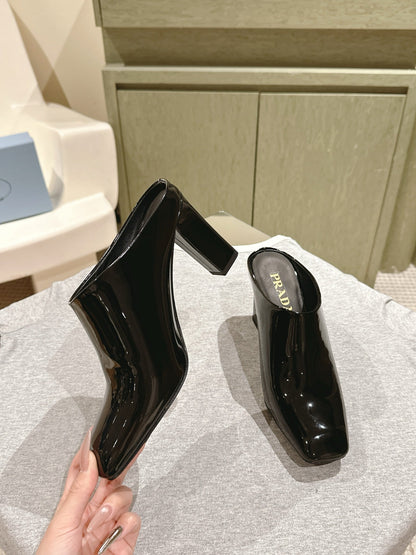 PRA 2026S High Heel Mule 75 Black Patent Leather 657675