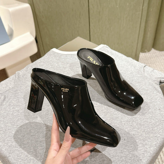 PRA 2026S High Heel Mule 75 Black Patent Leather 657675