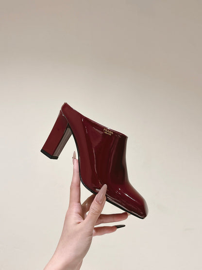 PRA 2026S High Heel Mule 75 Dark Red Patent Leather 657676