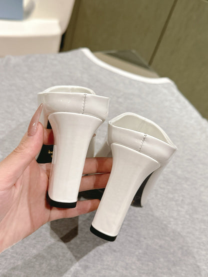 PRA 2026S High Heel Mule 75 White Patent Leather 657677