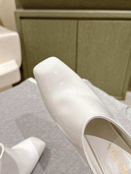 PRA 2026S High Heel Mule 75 White Patent Leather 657677