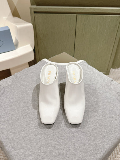 PRA 2026S High Heel Mule 75 White Patent Leather 657677