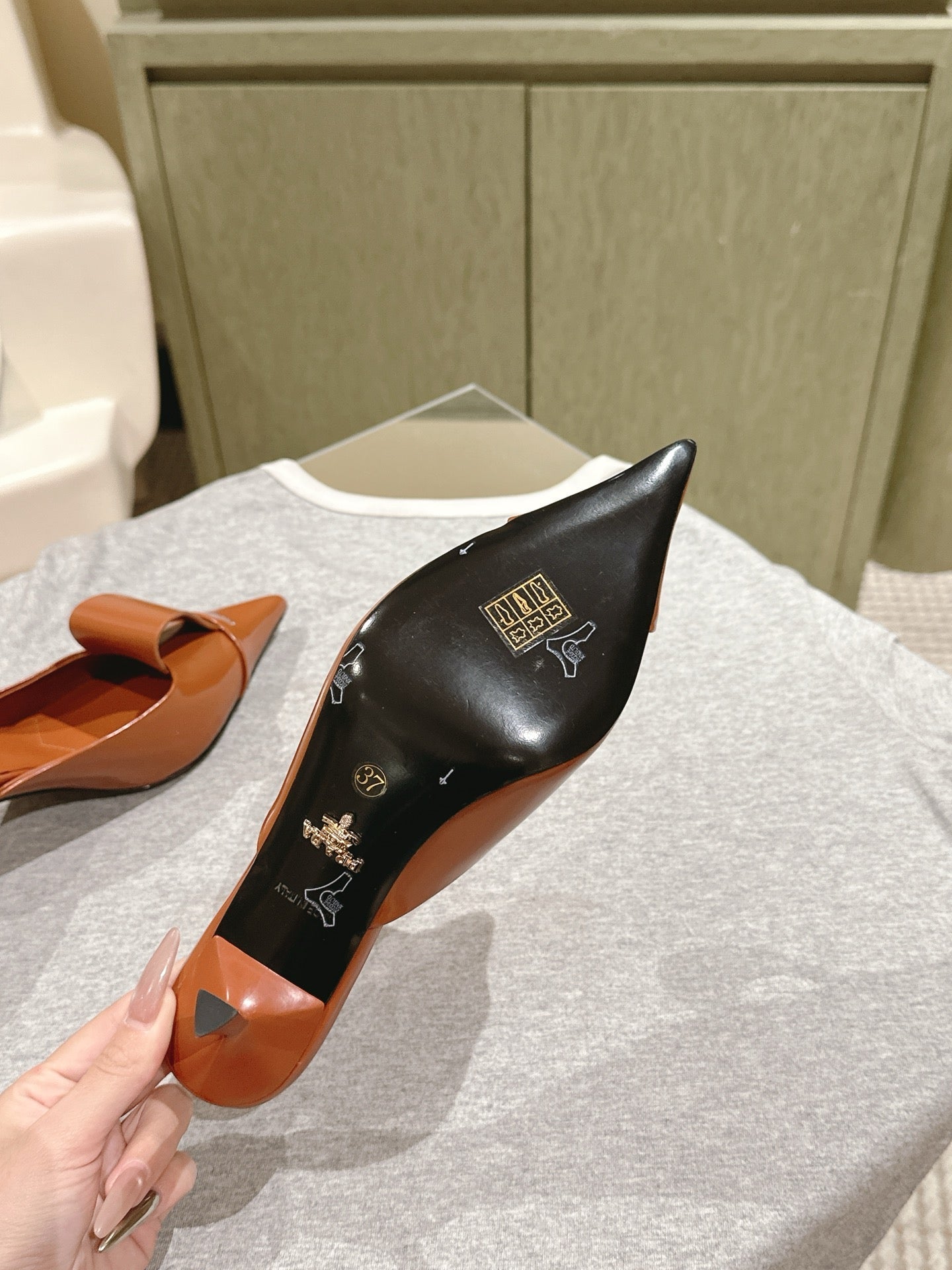 PRA 2026S High Heel Mule 80 Tan Brown Sheepskin 657667