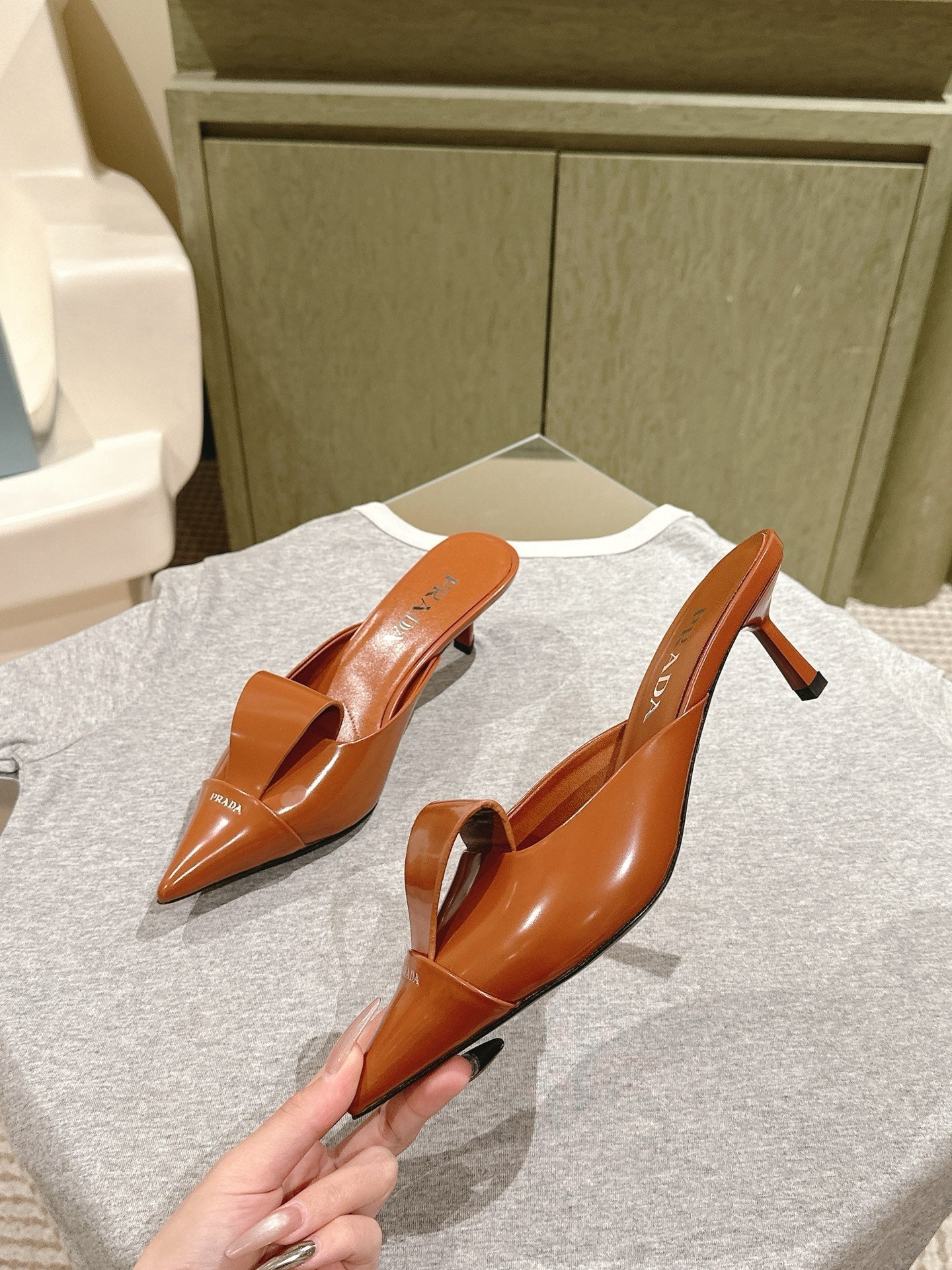 PRA 2026S High Heel Mule 65 Camel Brown Sheepskin 657671