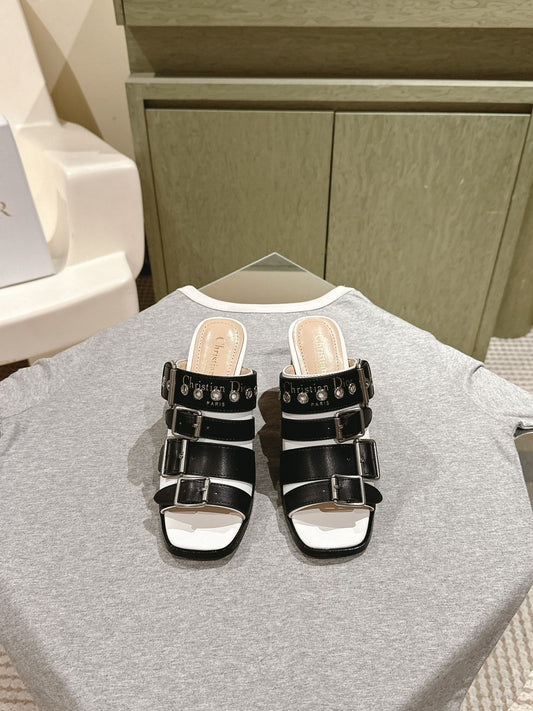 CD 26s High Heel Sandal 65 Black White Lambskin 661542