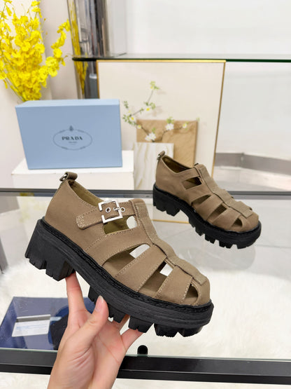 Prada 2026 Sandal Tan Black Fabric Rubber 715625