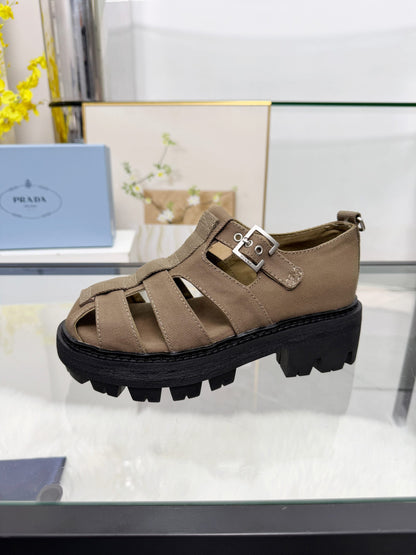 Prada 2026 Sandal Tan Black Fabric Rubber 715625