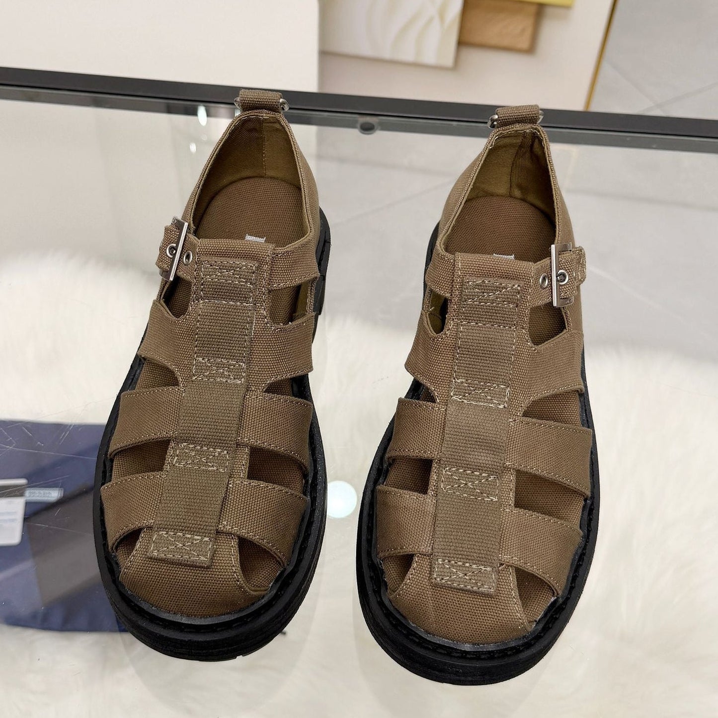 Prada 2026 Sandal Tan Black Fabric Rubber 715625