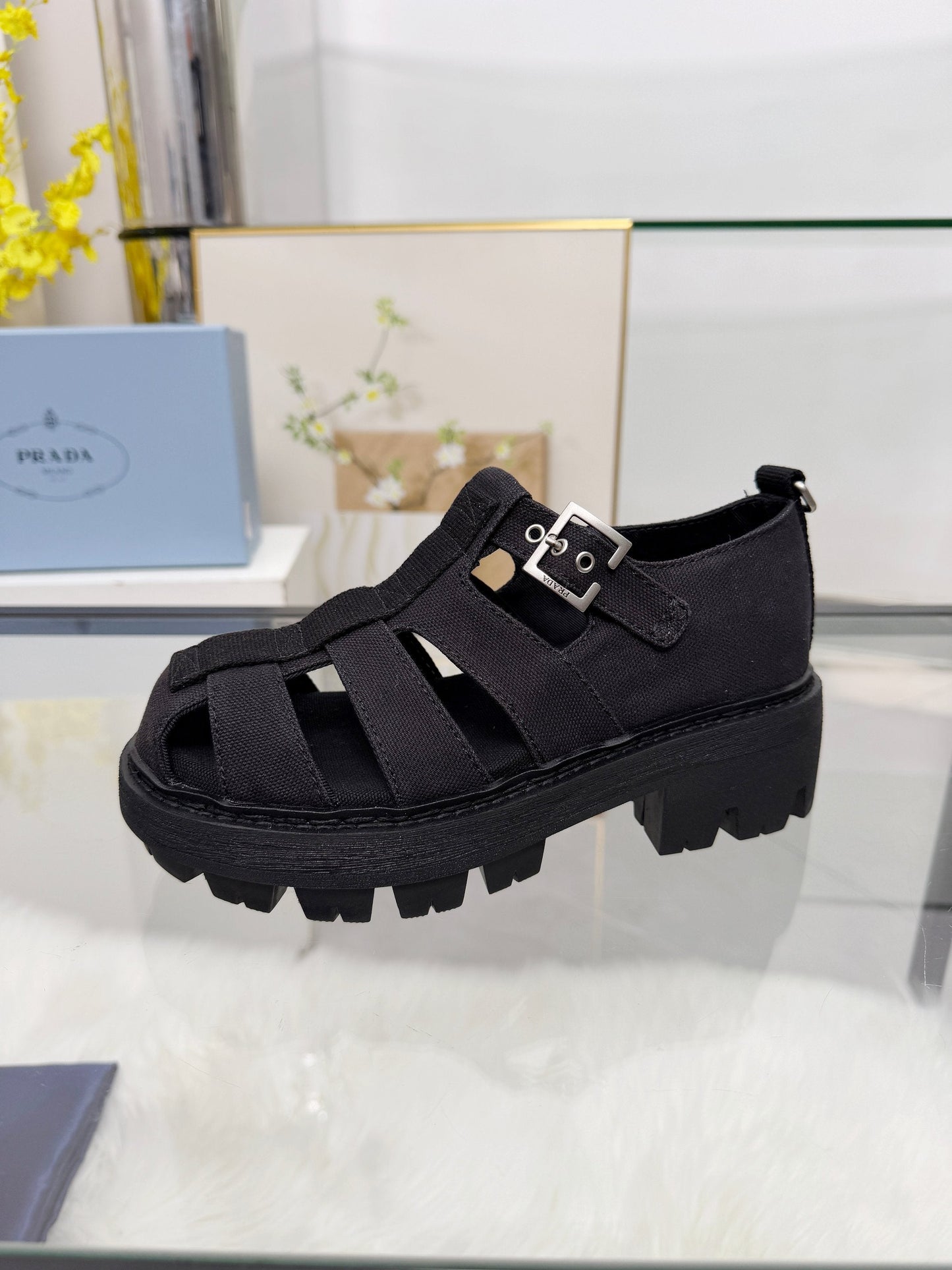 Prada 2026 Sandal Black Fabric Rubber 715624