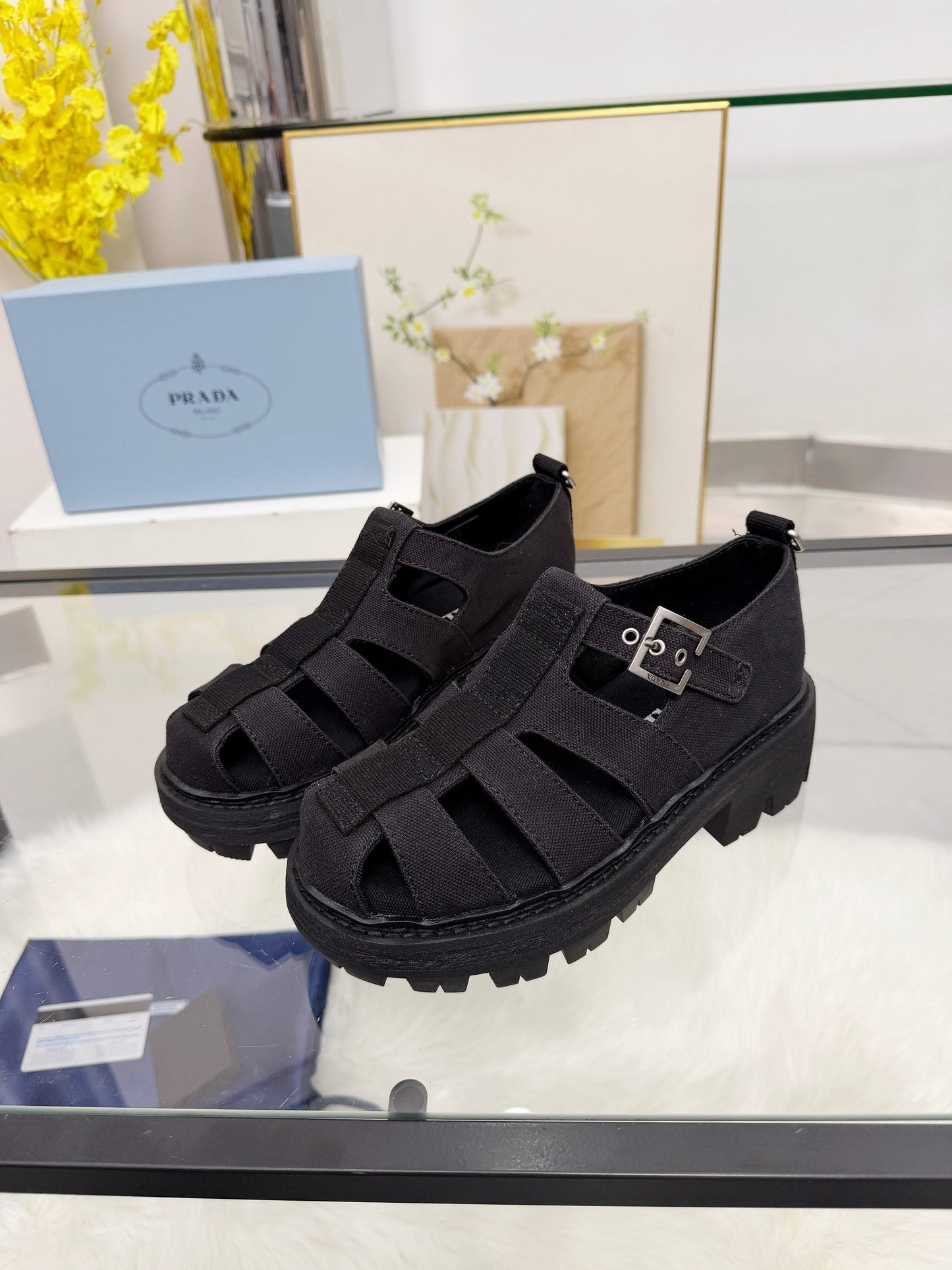 Prada 2026 Sandal Black Fabric Rubber 715624