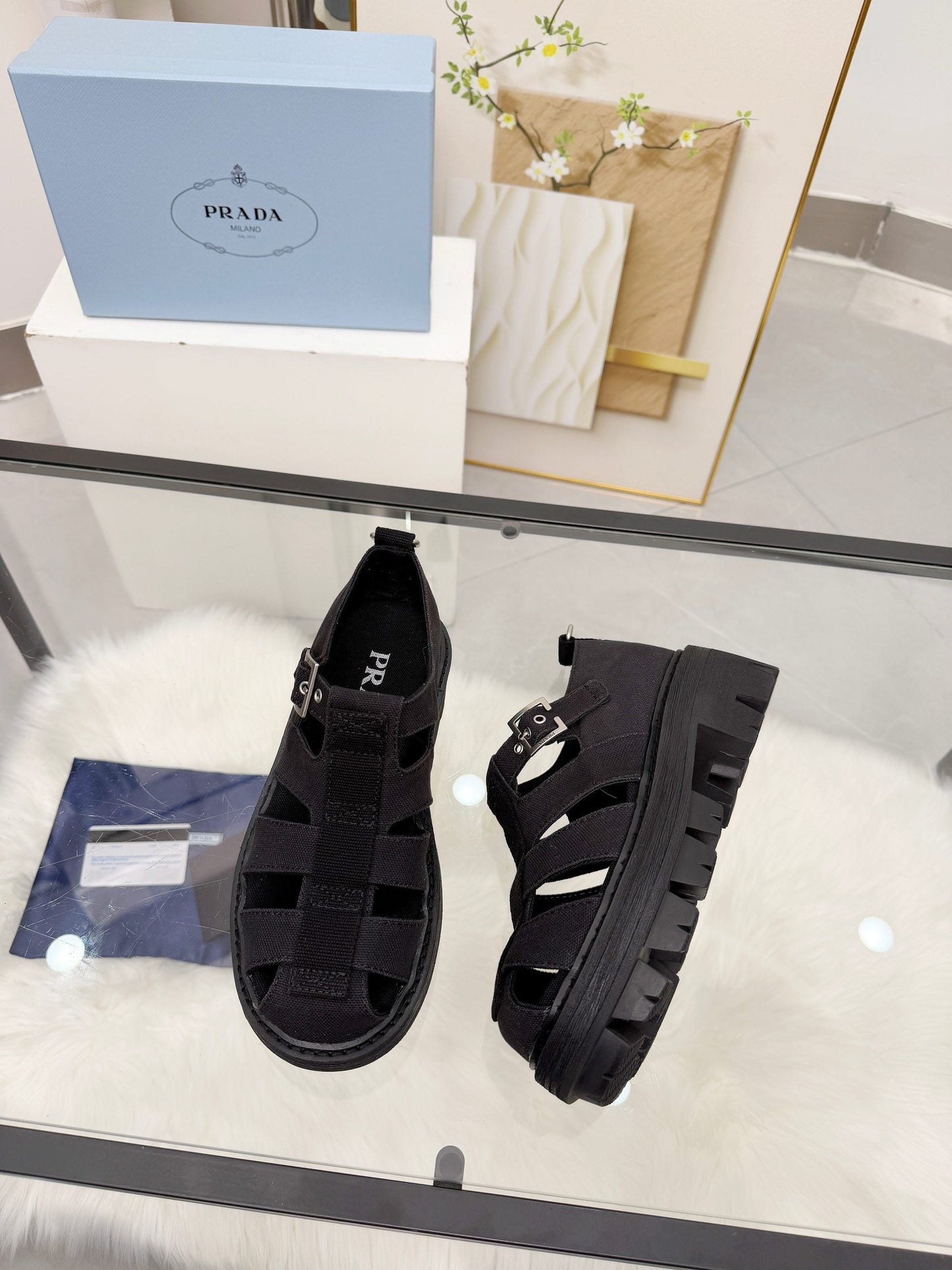Prada 2026 Sandal Black Fabric Rubber 715624