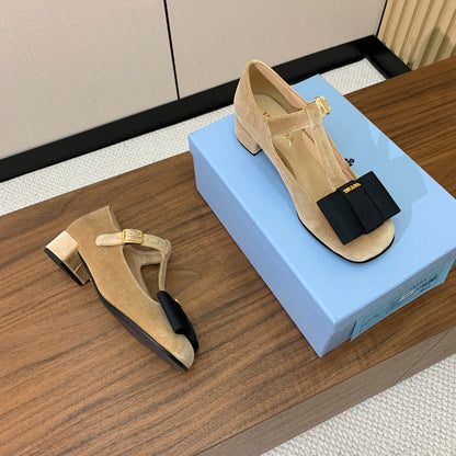 Prada 2026 T-strap Mary Janes 25mm Bow Calfskin Leather 792681