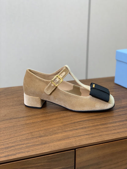 Prada 2026 T-strap Mary Janes 25mm Bow Calfskin Leather 792681