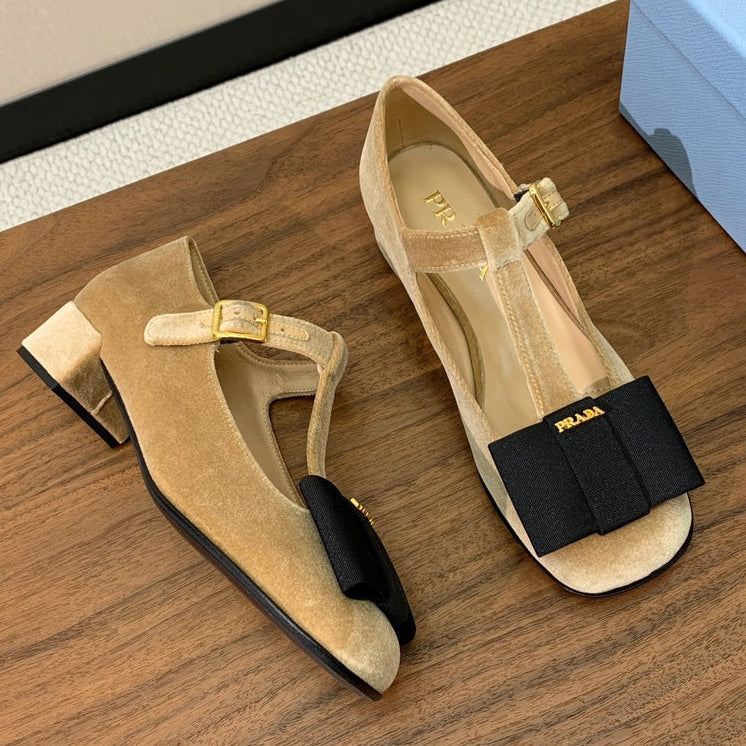 Prada 2026 T-strap Mary Janes 25mm Bow Calfskin Leather 792681