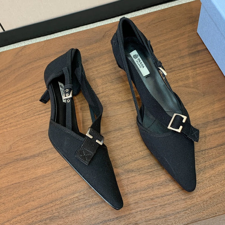 Prada 2026 Pumps 25mm Canvas Metal Buckles Logo 793081