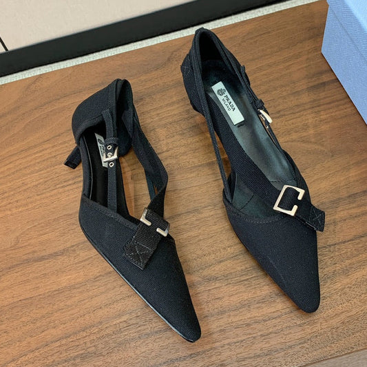 Prada 2026 Pumps 25mm Canvas Metal Buckles Logo 793081