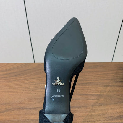 Prada 2026 Pumps 25mm Canvas Metal Buckles Logo 793081